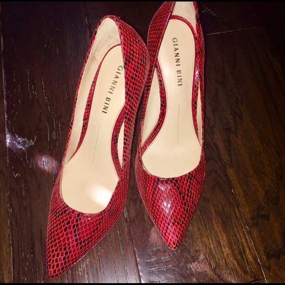red snake print heels